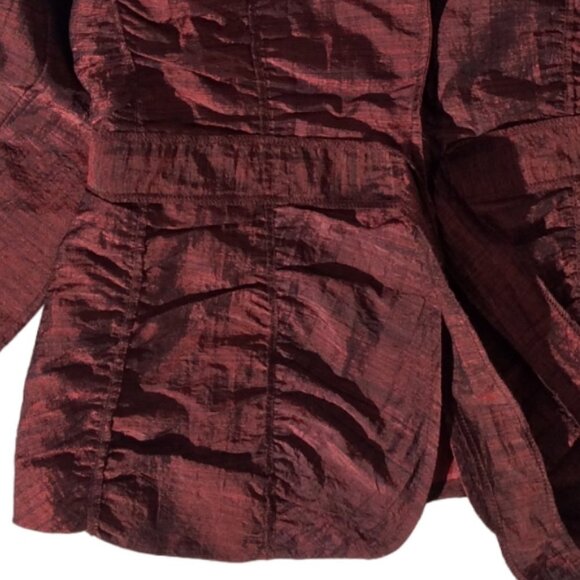 Mario Serrani Tie-Waist Metallic Wine Red Ruched Blazer Jacket - Size 10 - Picture 3 of 11
